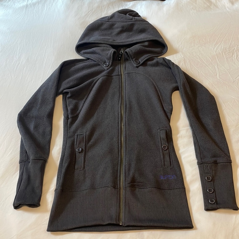Womens Burton Zip-up fleece, XS, Grey (with hood & pockets)